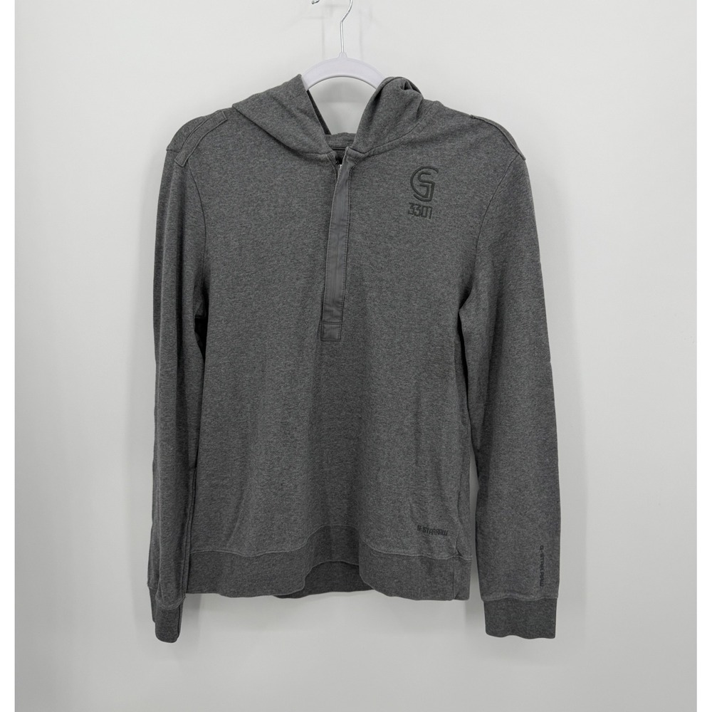 G-Star Raw 3301 Hoodie Mens Large Gray Quarter Zip Long Sleeve Pullover